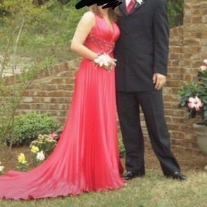 Jovani red pleated long prom dress